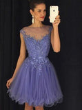 Stunning Bateau Cap Sleeves Short Lavender Homecoming Dress with Appliques Pearls
