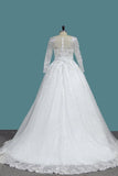 2022 A Line Long Sleeves Tulle Wedding Dresses With Applique P9ANHTL1