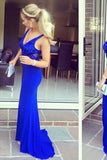 V-Neck Beading Charming Mermaid Real Made Long Sleeveless Royal Blue Evening Dresses