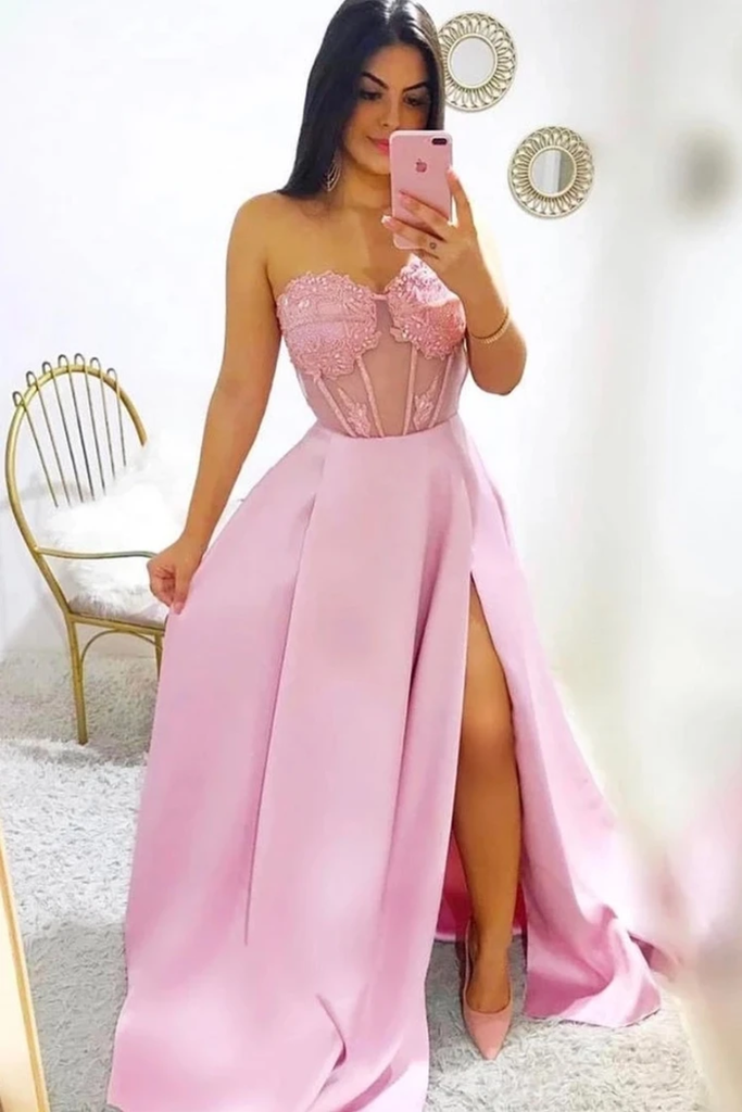 Modest A-Line Sweetheart Split Prom Dresses With STFPYMS3DHT