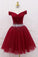 Cute Off the Shoulder Burgundy Homecoming Dresses with Tulle Short Cocktail Dresses