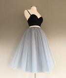 Two Pieces Black and Silver Short Tulle Sweetheart Spaghetti Strap Homecoming Dress