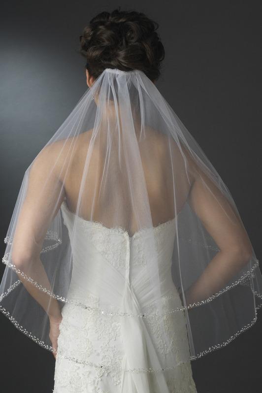 Two Layers Elbow Length Wedding Veil Beaded Edge