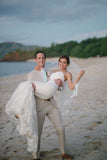 Subtle Sweetheart Strapless Lace Mermaid White Sleeveless Tulle Beach Wedding Dresses