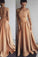 Simple Long Prom Dresses A-Line Tie Back Side Slit Sleeveless Formal Dresses