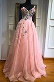 Unique One Shoulder Pink Prom Dresses Appliques Sweetheart Long Party Dresses