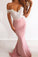 Unique Pink Off the Shoulder Mermaid Lace Long Prom Dresses Cheap Party Dresses