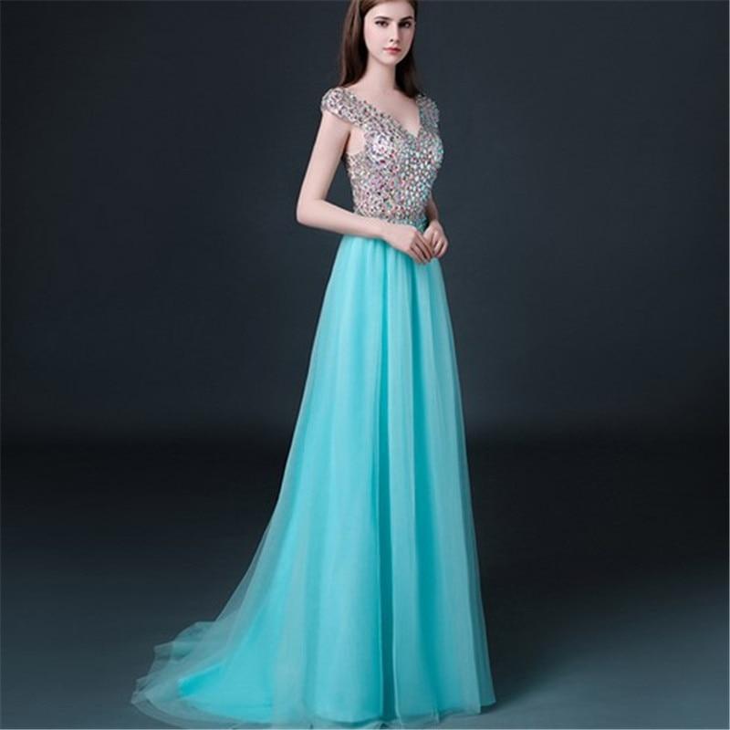 Unique Custom Ball Gown Long Scoop Backless Beaded Bodice Tulle Long Prom Dresses