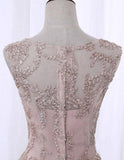 Vintage High Low Round Neck Lace Appliques Pink Homecoming Dresses with Straps