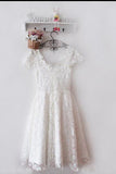 Vintage Ivory Short Lace Short Prom Homecoming Dresses Scoop Appliques Bridesmaid Dress