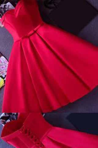 Strapless Red Knee-length Short Ribbon Prom Dress Homecoming Dress