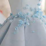 Sky Blue A-line Scoop Neck Satin Tulle Short Flowers Original Mini Dress Homecoming