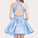 Two Piece Round Neck Short Tiered Satin Blue Open Back Homecoming Dress with Lace
