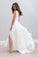 White Long A-Line Chiffon Deep V-Neck Sleeveless Side Split V-Back Wedding Dresses