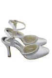 Ankle Strap Beading High Heel White Comfy Satin Shoes