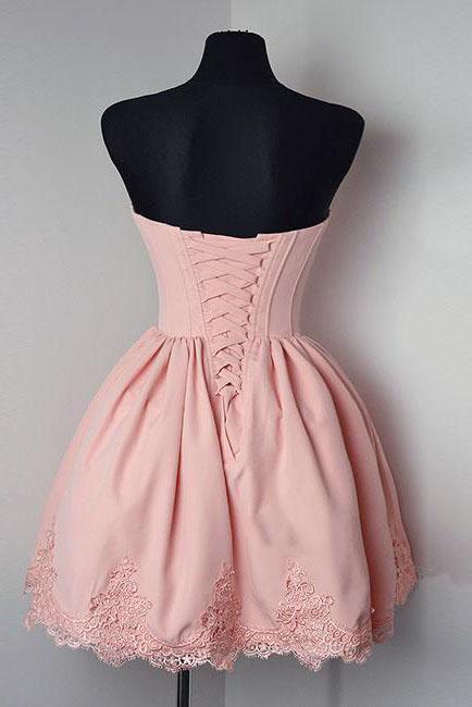 Strapless Sweetheart Short Pink Ball Gown Cute Mini Open Back Homecoming Dress