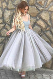 Simple A-Line Spaghetti Straps Gray Tulle Short Ball Gown Sweetheart Homecoming